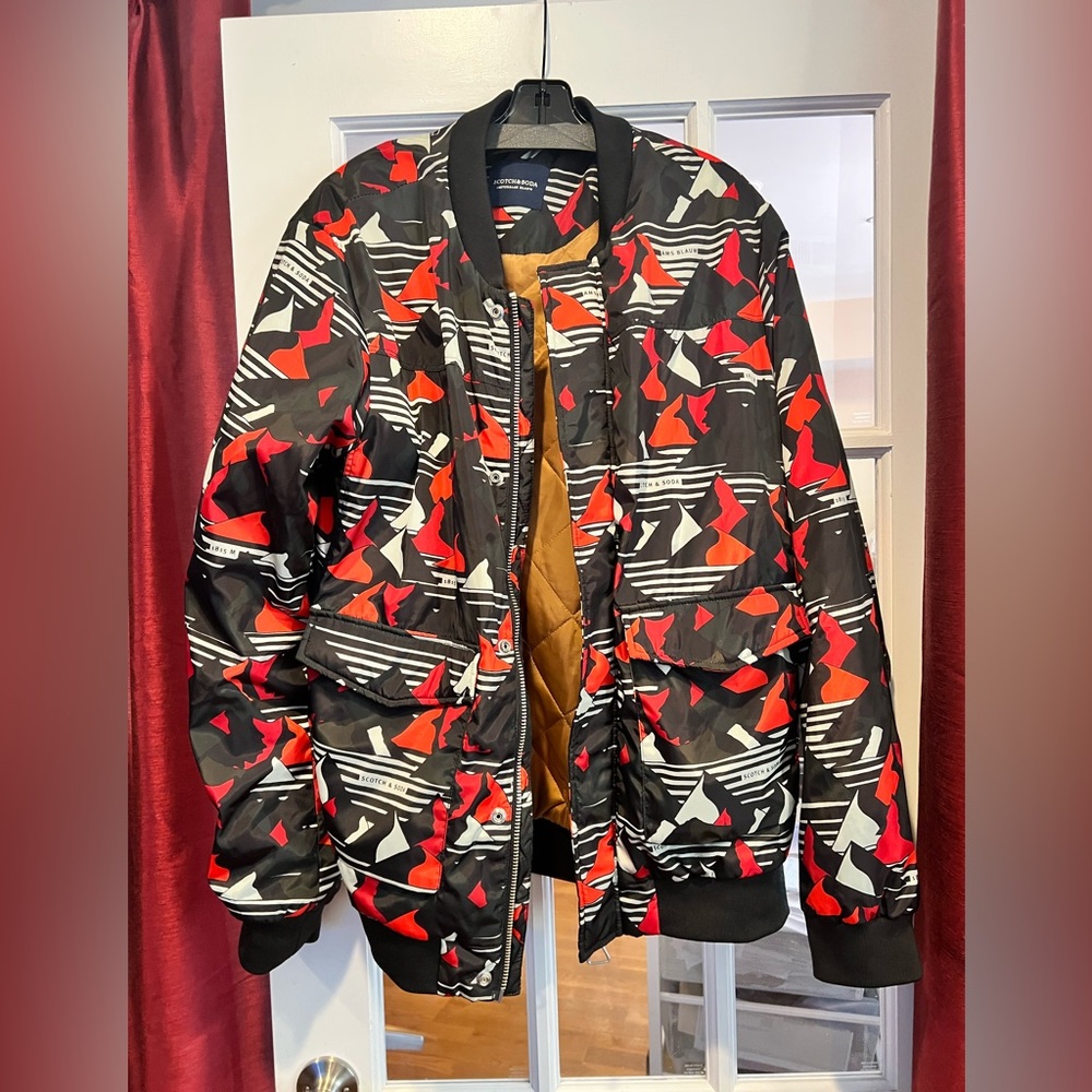 Scotch & Soda Red and Black Patterned Bomber Jacket